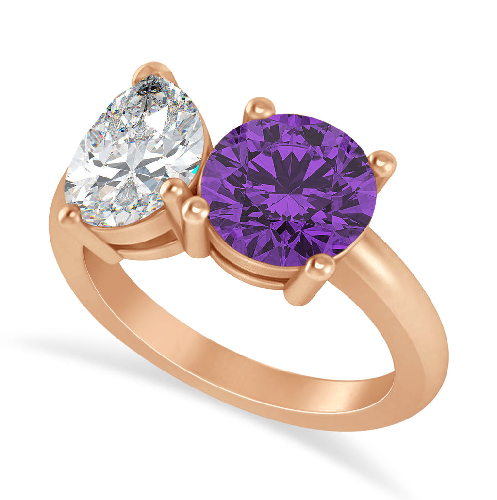 Round/Pear Diamond & Amethyst Toi et Moi Ring 14k Rose Gold (4.00ct)