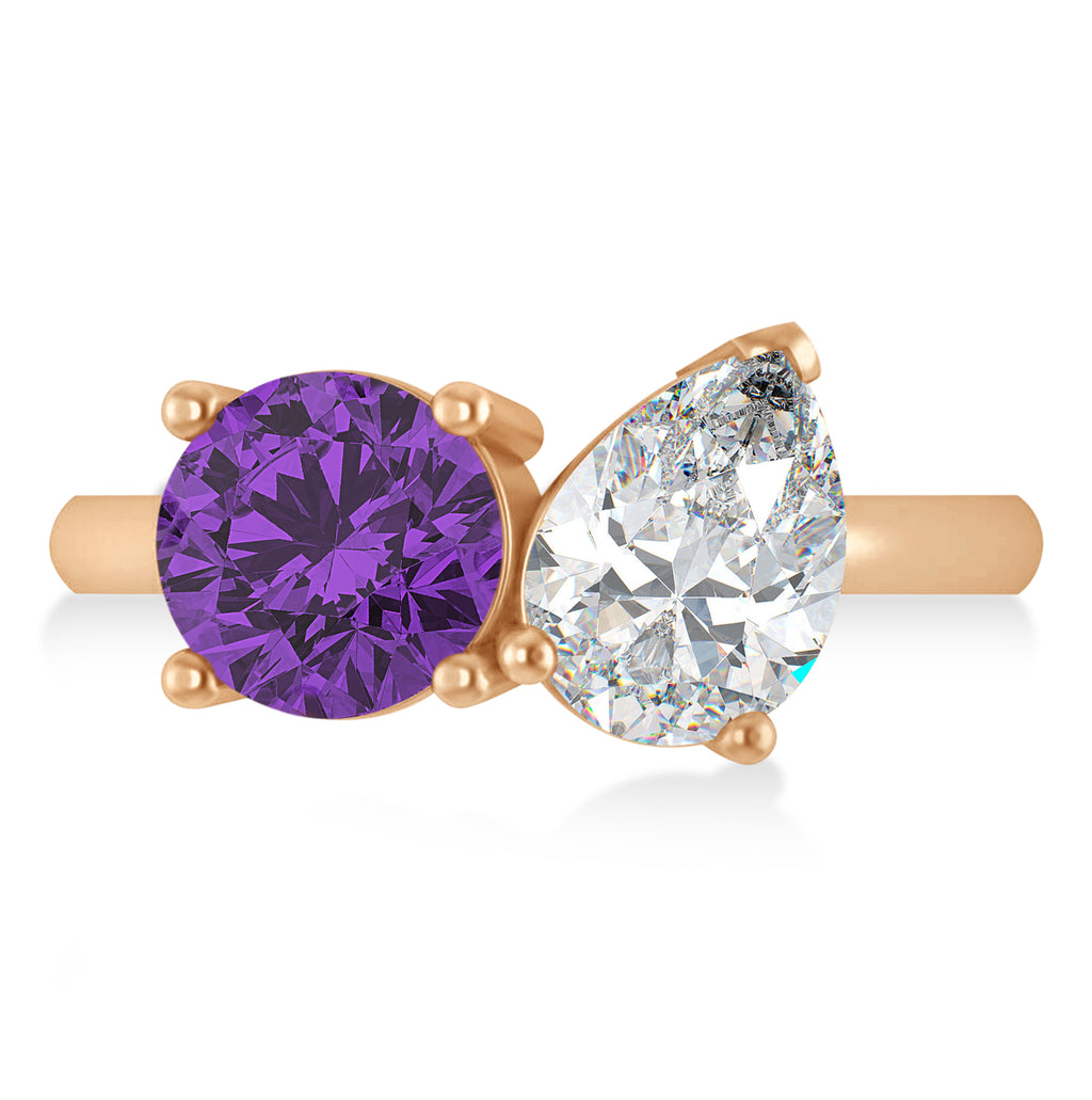 Round/Pear Diamond & Amethyst Toi et Moi Ring 14k Rose Gold (4.00ct)