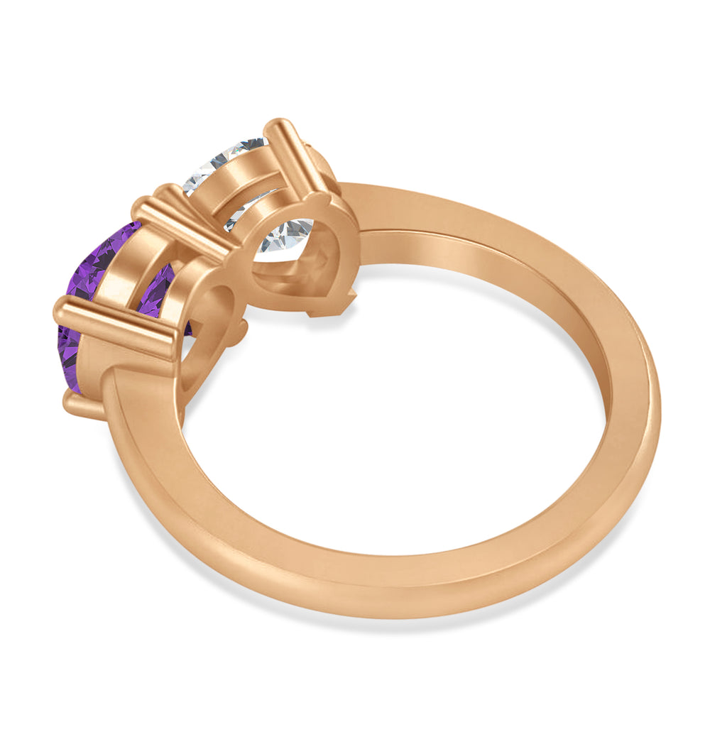 Round/Pear Diamond & Amethyst Toi et Moi Ring 14k Rose Gold (4.00ct)