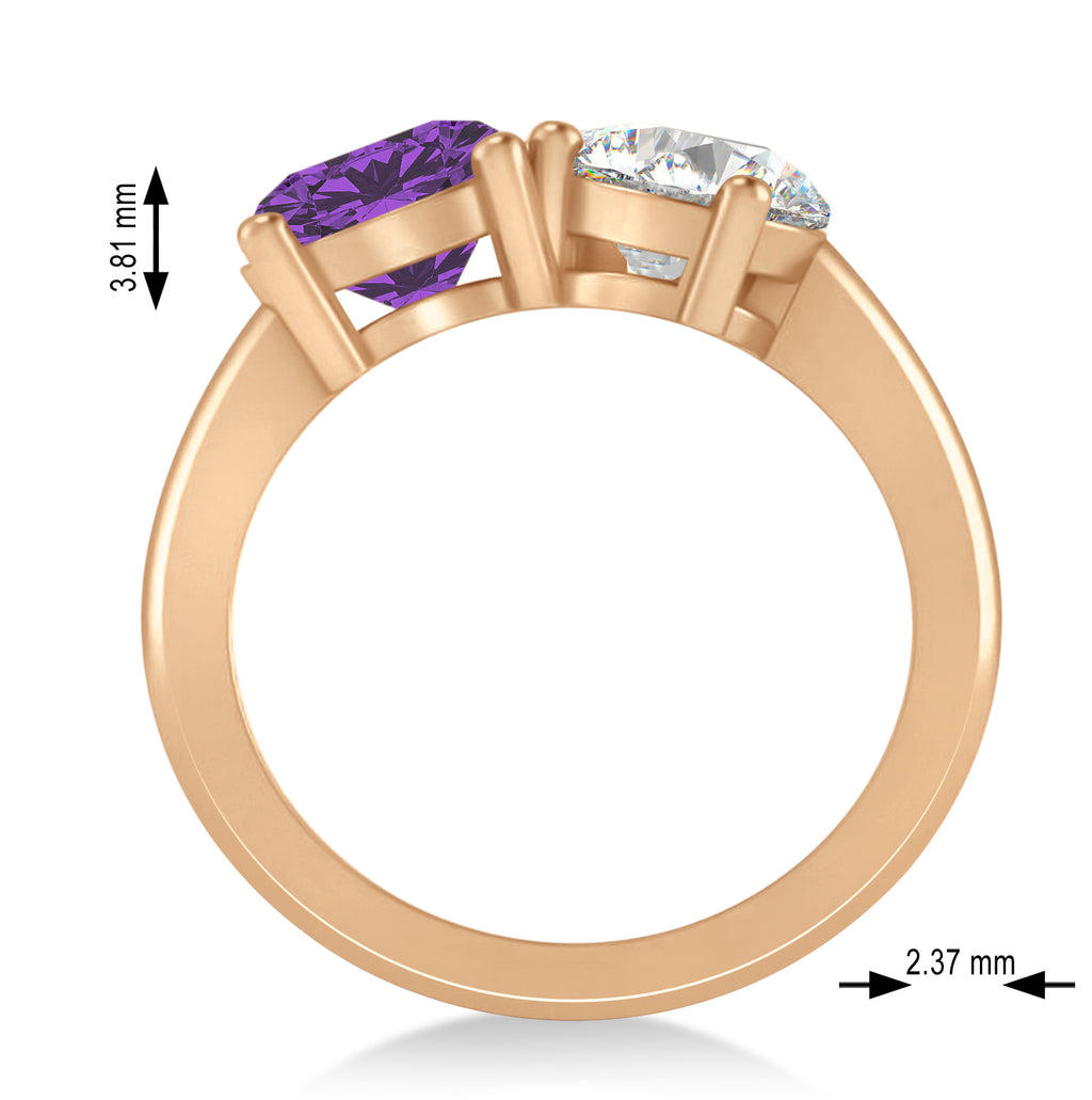 Round/Pear Diamond & Amethyst Toi et Moi Ring 14k Rose Gold (4.00ct)