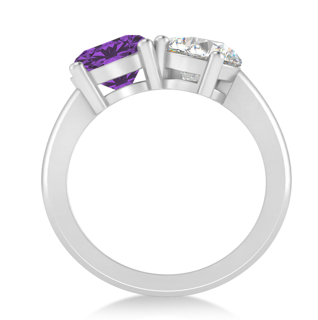 Round/Pear Diamond & Amethyst Toi et Moi Ring 14k White Gold (4.00ct)