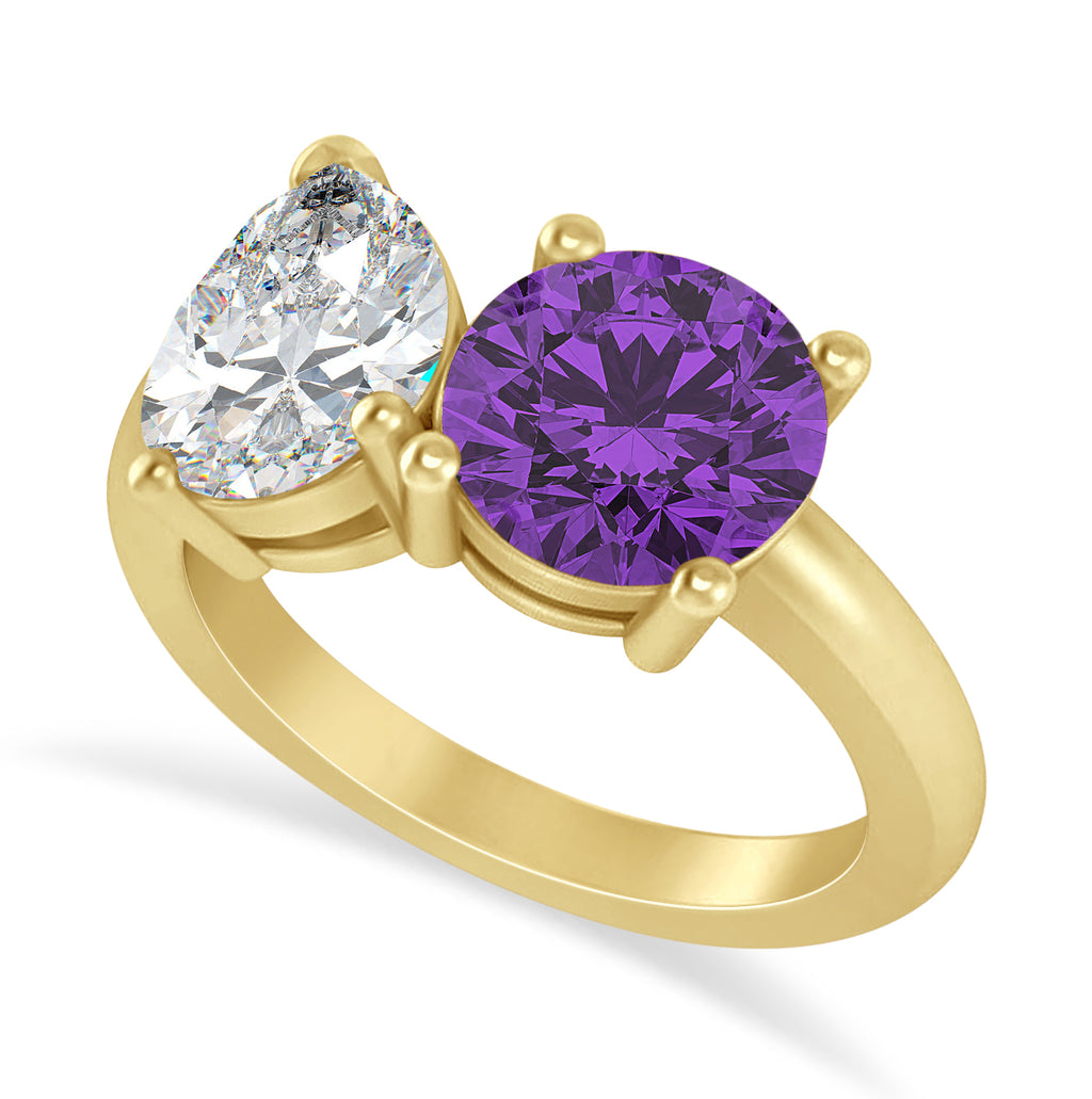 Round/Pear Diamond & Amethyst Toi et Moi Ring 14k Yellow Gold (4.00ct)