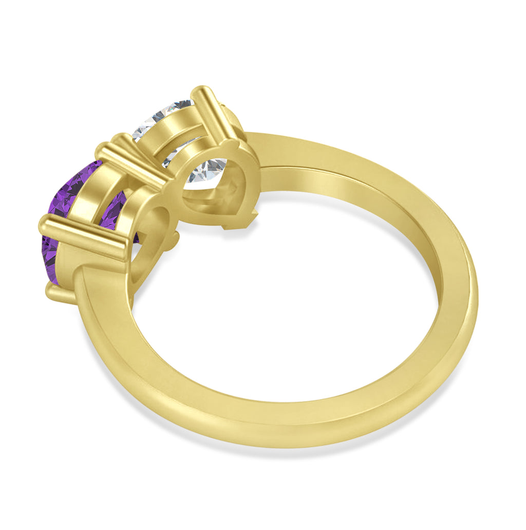 Round/Pear Diamond & Amethyst Toi et Moi Ring 14k Yellow Gold (4.00ct)