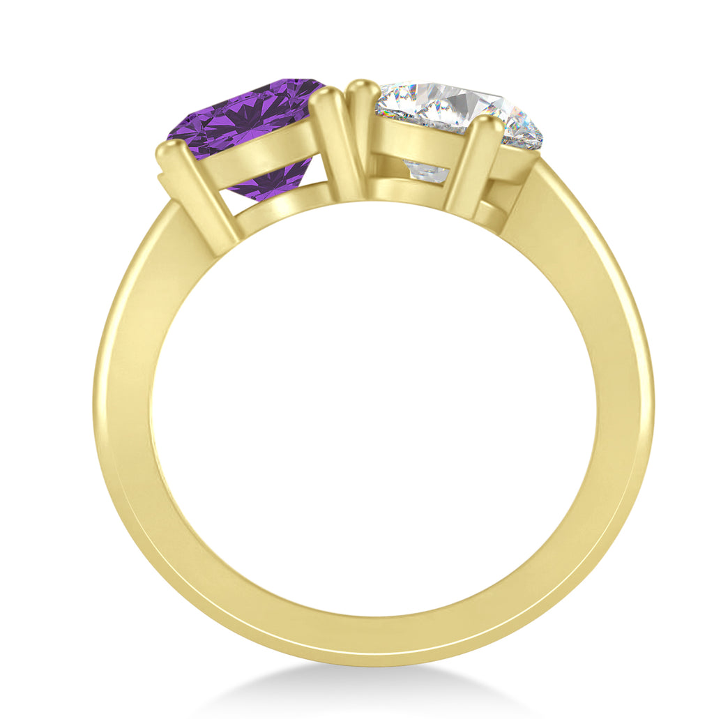 Round/Pear Diamond & Amethyst Toi et Moi Ring 18k Yellow Gold (4.00ct)