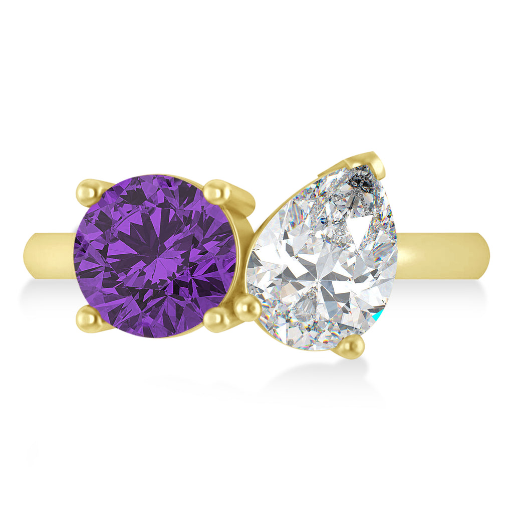 Round/Pear Diamond & Amethyst Toi et Moi Ring 18k Yellow Gold (4.00ct)