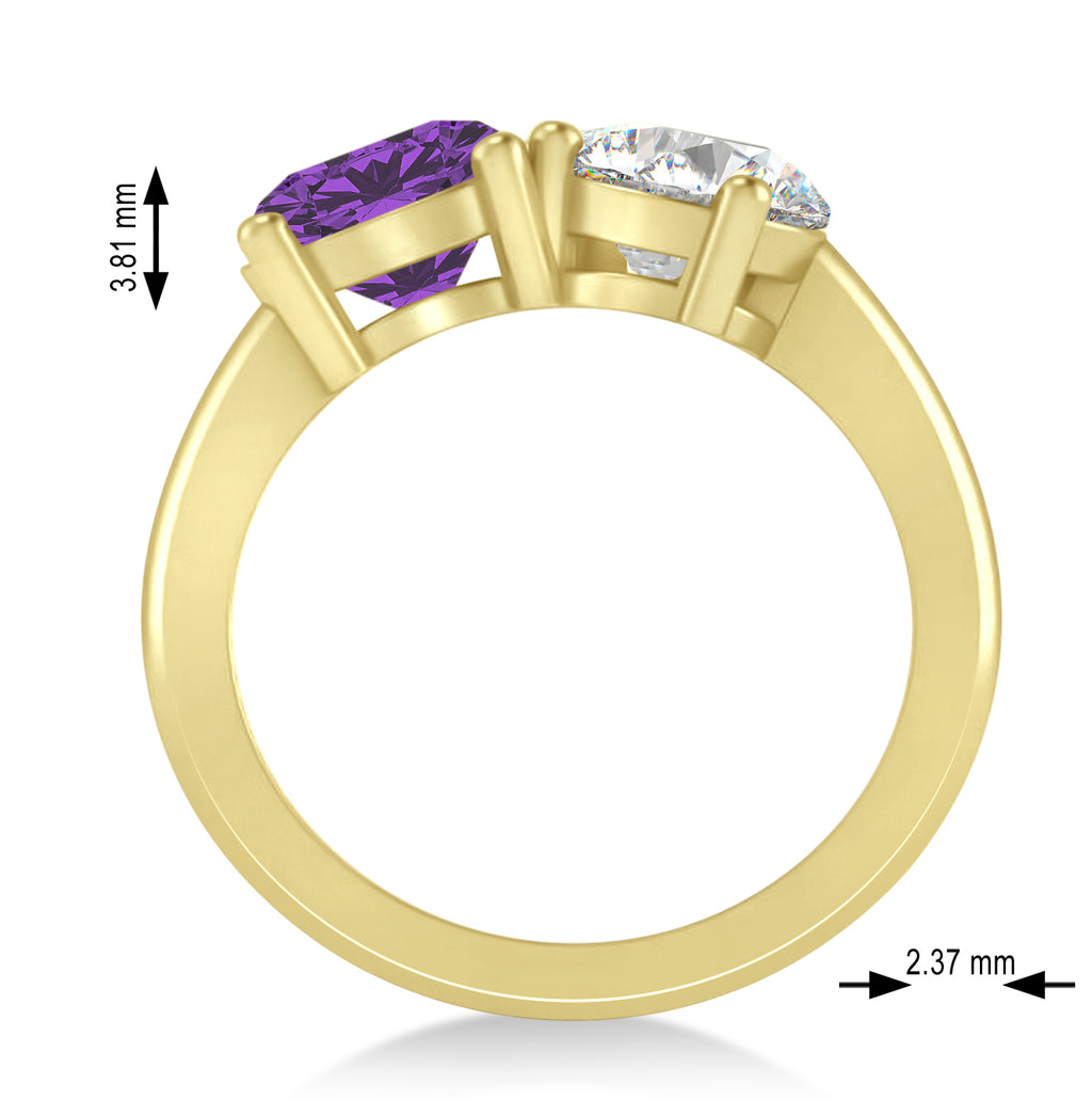 Round/Pear Diamond & Amethyst Toi et Moi Ring 18k Yellow Gold (4.00ct)