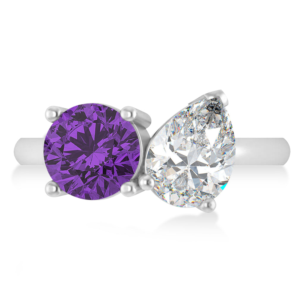 Round/Pear Diamond & Amethyst Toi et Moi Ring Platinum (4.00ct)