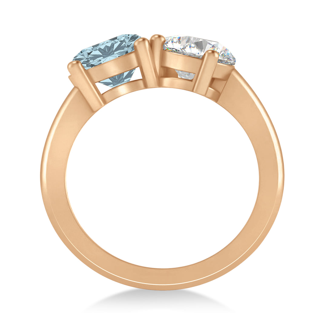 Round/Pear Diamond & Aquamarine Toi et Moi Ring 18k Rose Gold (4.00ct)