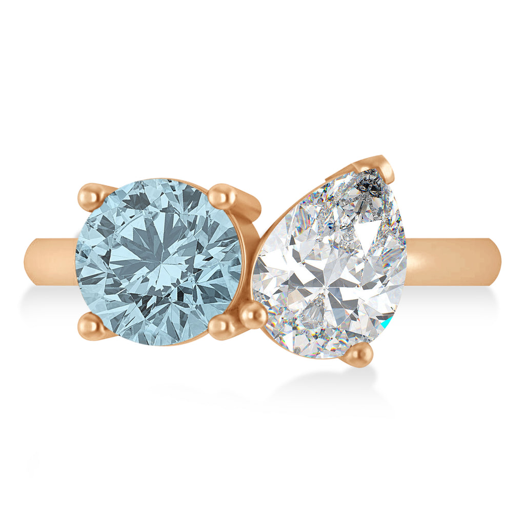Round/Pear Diamond & Aquamarine Toi et Moi Ring 18k Rose Gold (4.00ct)