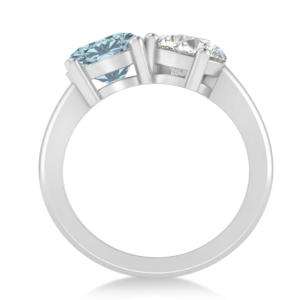 Round/Pear Diamond & Aquamarine Toi et Moi Ring 18k White Gold (4.00ct)