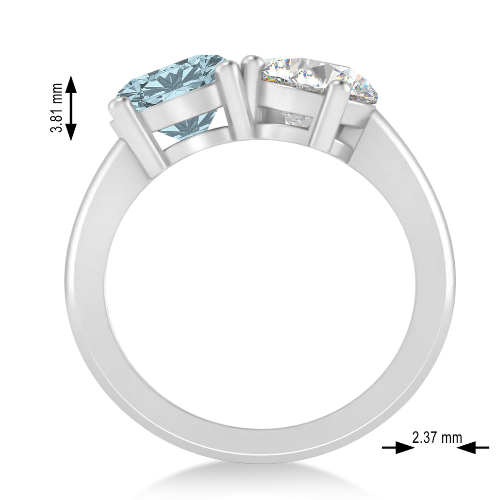 Round/Pear Diamond & Aquamarine Toi et Moi Ring 18k White Gold (4.00ct)