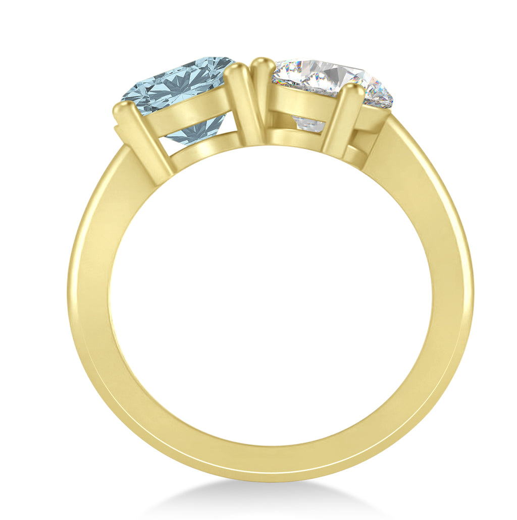 Round/Pear Diamond & Aquamarine Toi et Moi Ring 18k Yellow Gold (4.00ct)