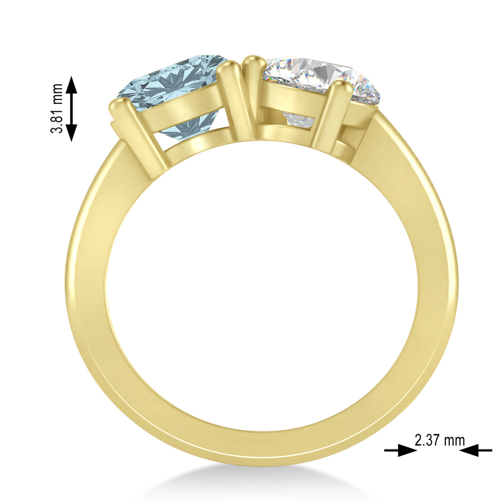 Round/Pear Diamond & Aquamarine Toi et Moi Ring 18k Yellow Gold (4.00ct)