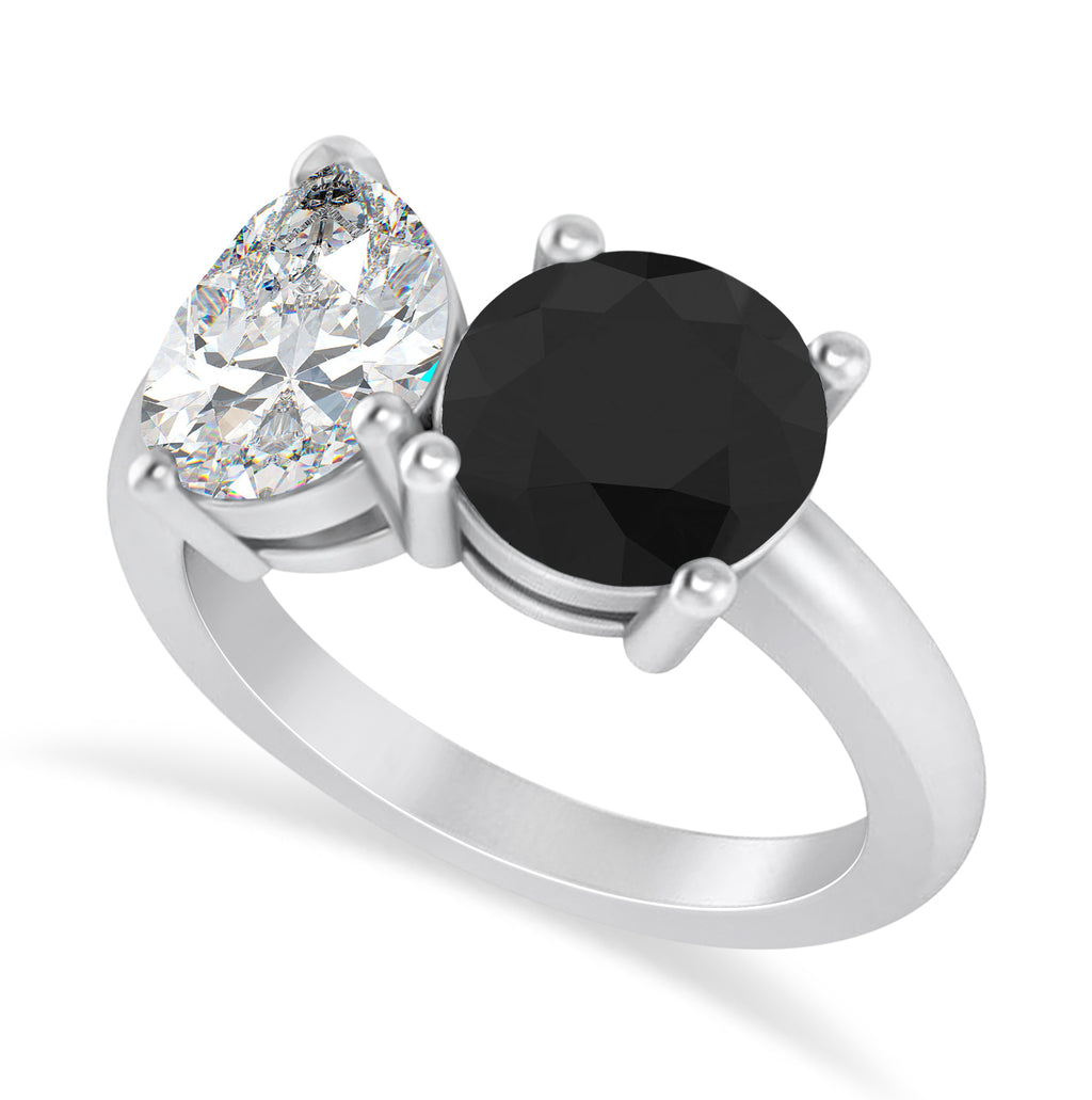 Round/Pear Black & White Diamond Toi et Moi Ring 18k White Gold (4.00ct)