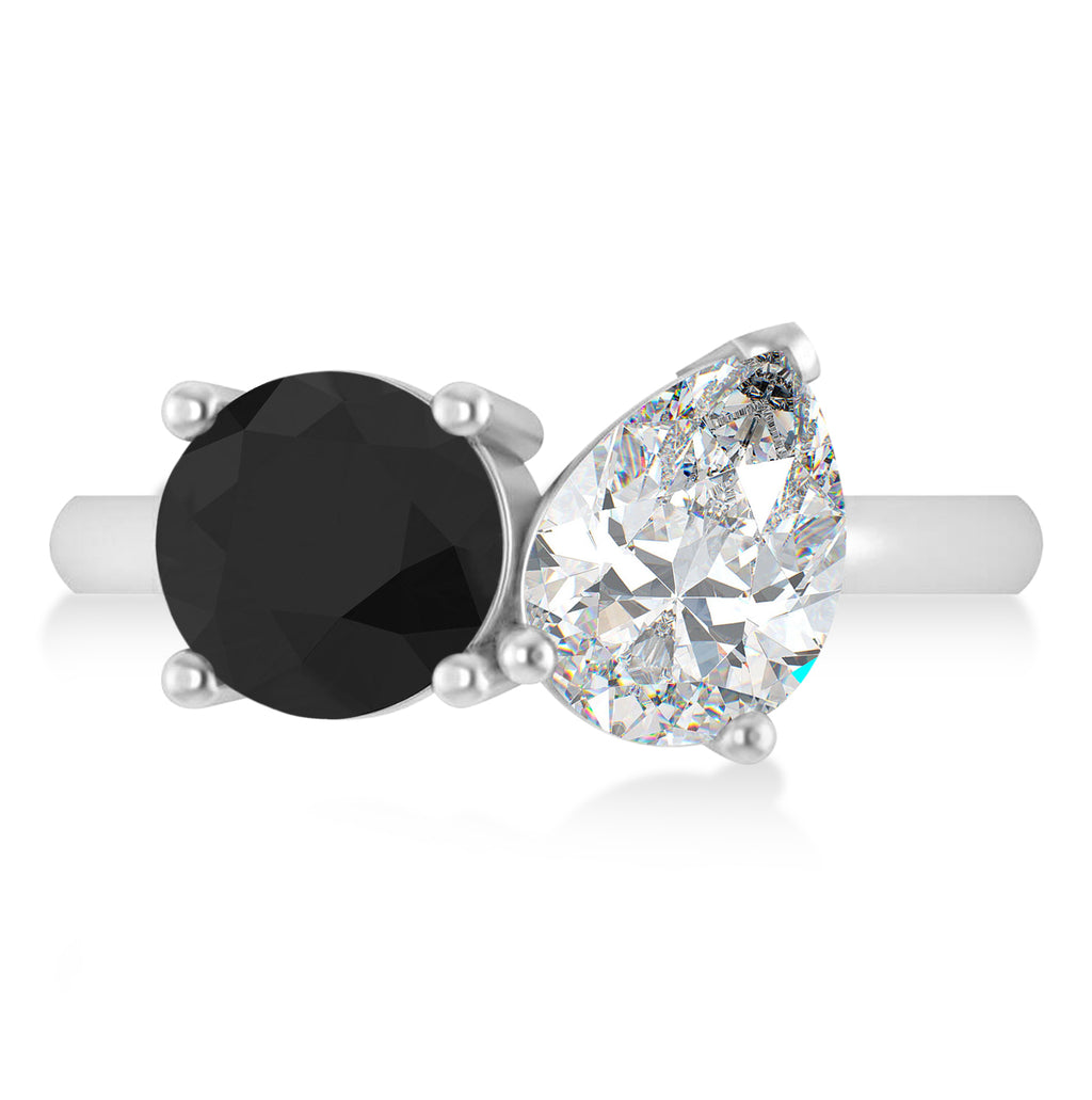 Round/Pear Black & White Diamond Toi et Moi Ring 18k White Gold (4.00ct)