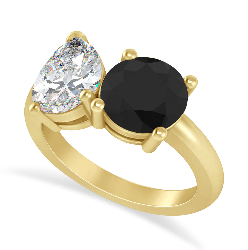 Round/Pear Black & White Diamond Toi et Moi Ring 18k Yellow Gold (4.00ct)