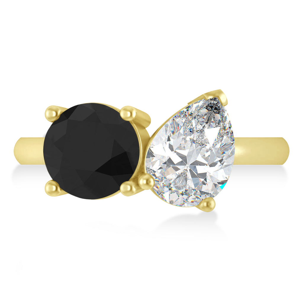 Round/Pear Black & White Diamond Toi et Moi Ring 18k Yellow Gold (4.00ct)