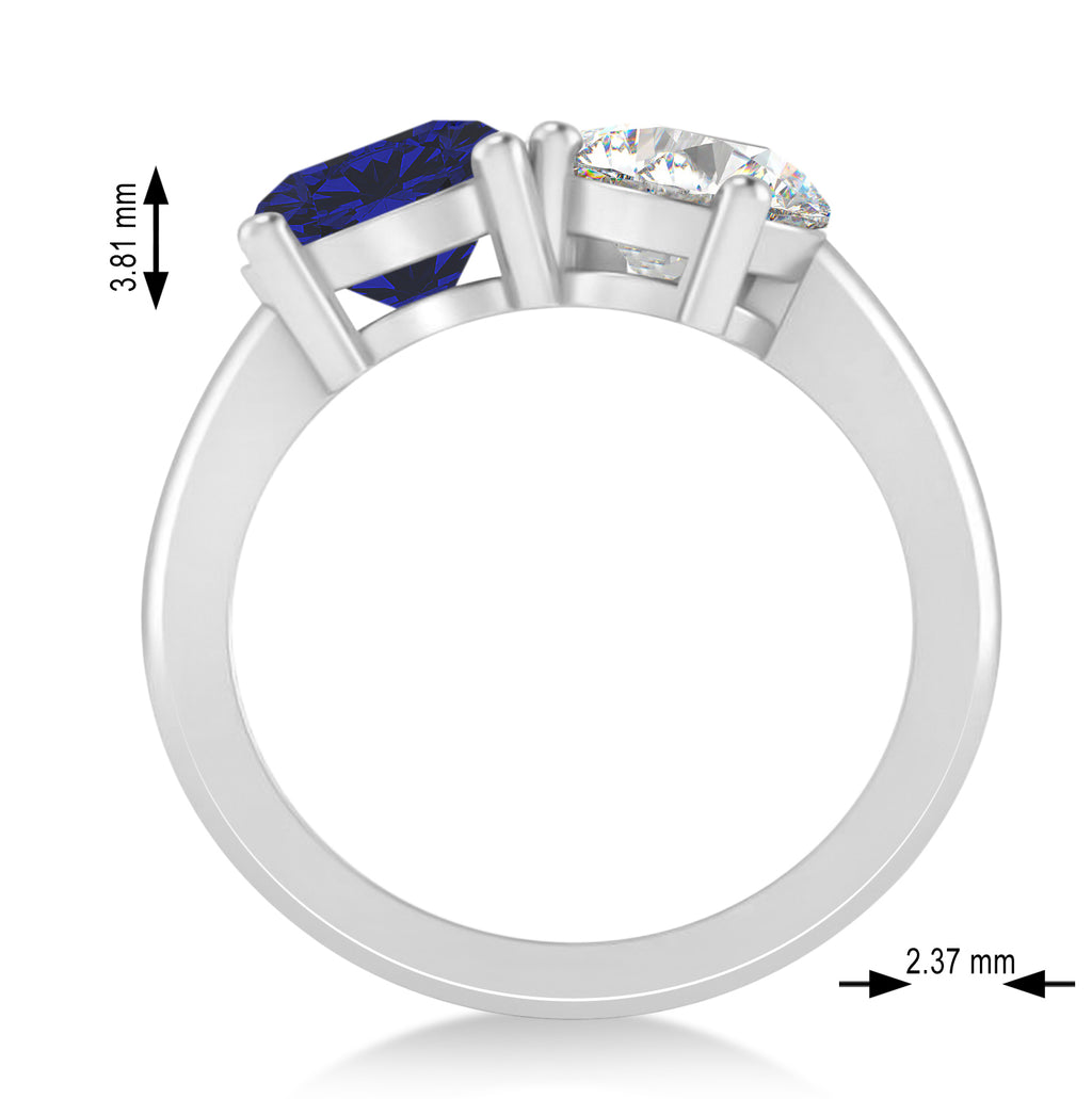 Round/Pear Diamond & Blue Sapphire Toi et Moi Ring 18k White Gold (4.00ct)