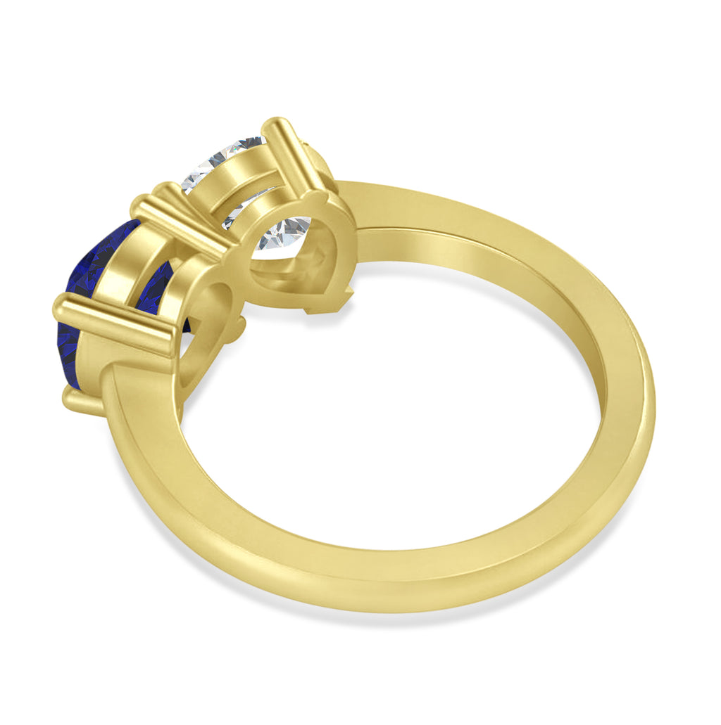 Round/Pear Diamond & Blue Sapphire Toi et Moi Ring 18k Yellow Gold (4.00ct)