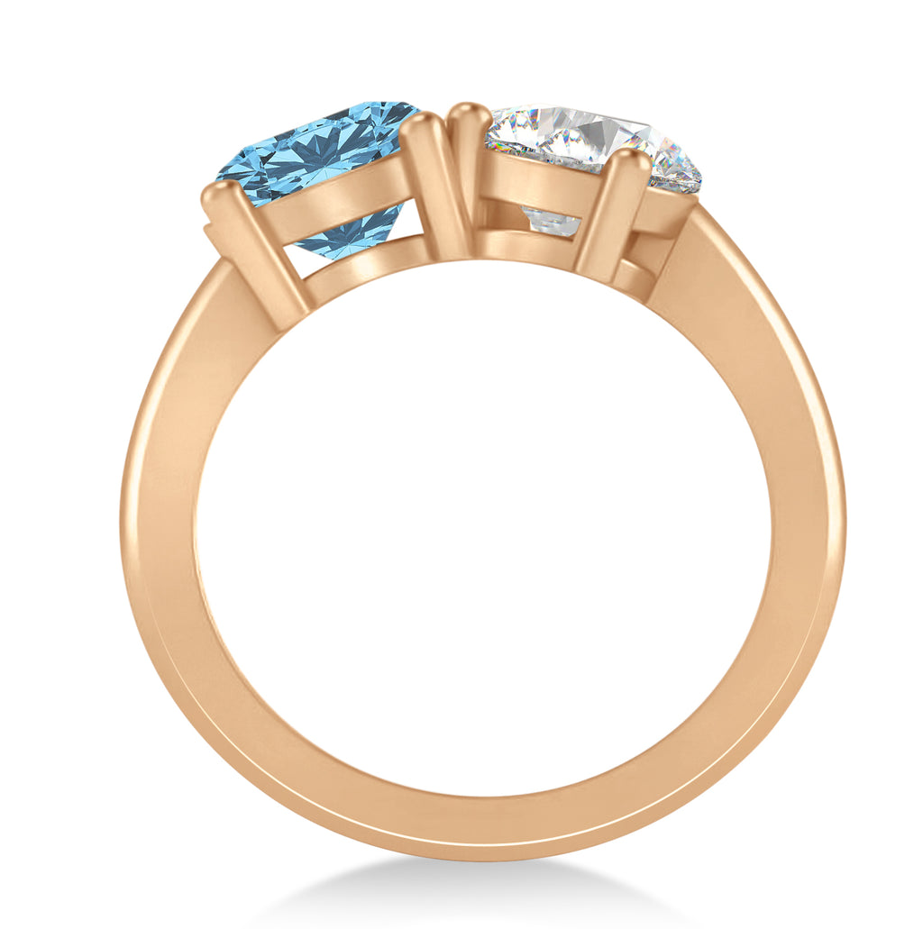 Round/Pear Diamond & Blue Topaz Toi et Moi Ring 14k Rose Gold (4.00ct)