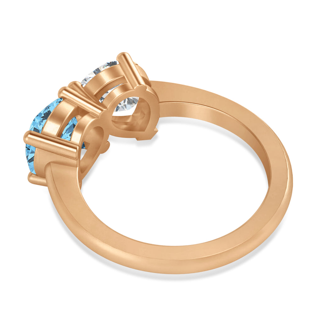 Round/Pear Diamond & Blue Topaz Toi et Moi Ring 14k Rose Gold (4.00ct)