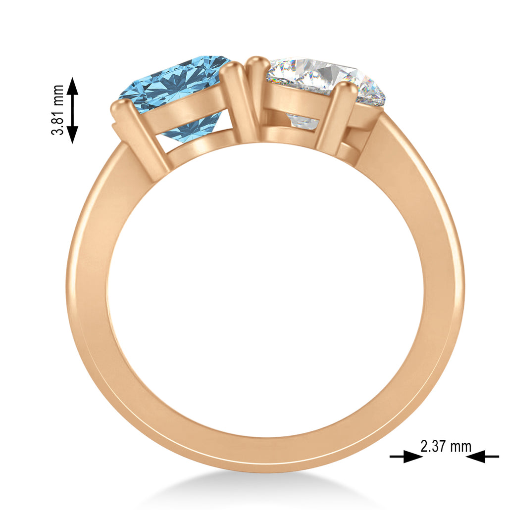 Round/Pear Diamond & Blue Topaz Toi et Moi Ring 18k Rose Gold (4.00ct)