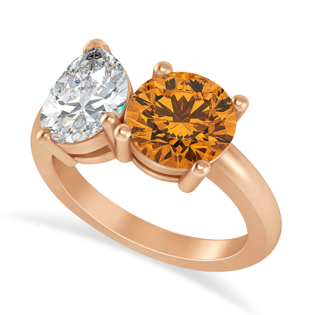 Round/Pear Diamond & Citrine Toi et Moi Ring 14k Rose Gold (4.00ct)