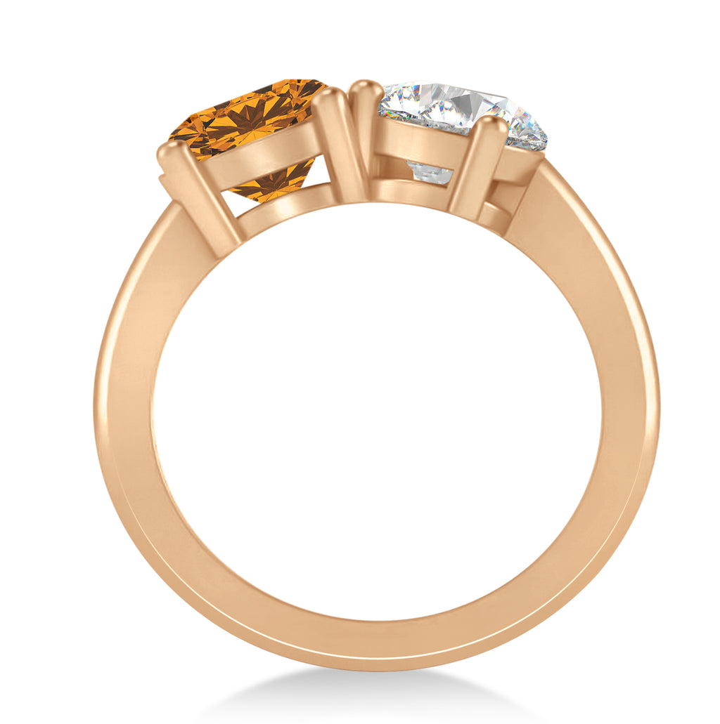 Round/Pear Diamond & Citrine Toi et Moi Ring 14k Rose Gold (4.00ct)