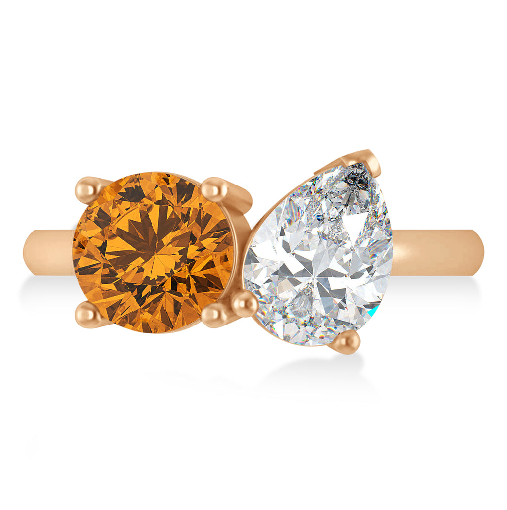 Round/Pear Diamond & Citrine Toi et Moi Ring 14k Rose Gold (4.00ct)