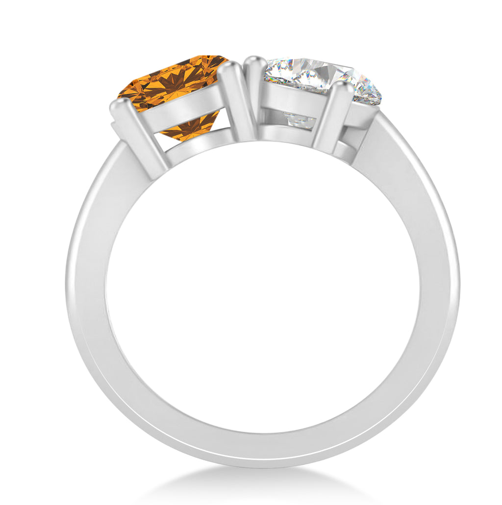 Round/Pear Diamond & Citrine Toi et Moi Ring 14k White Gold (4.00ct)