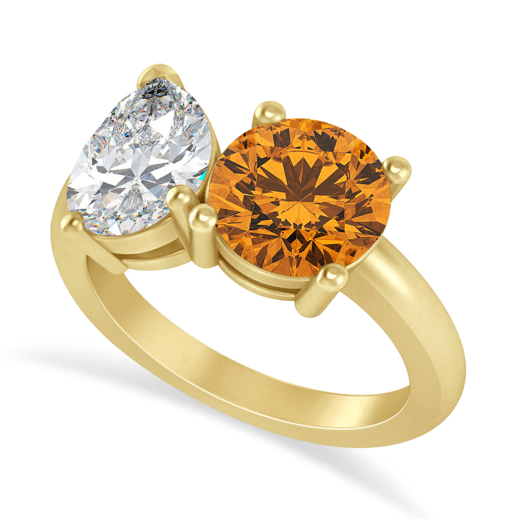 Round/Pear Diamond & Citrine Toi et Moi Ring 14k Yellow Gold (4.00ct)