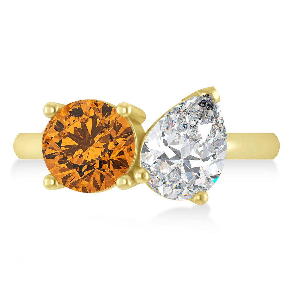 Round/Pear Diamond & Citrine Toi et Moi Ring 14k Yellow Gold (4.00ct)
