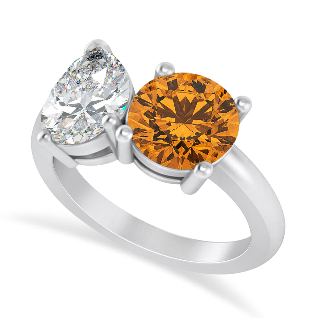 Round/Pear Diamond & Citrine Toi et Moi Ring 18k White Gold (4.00ct)