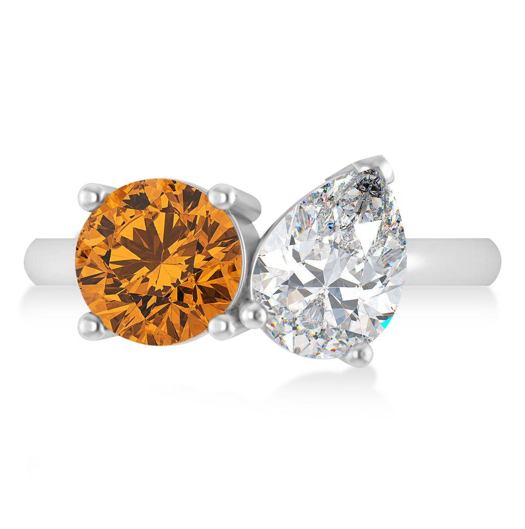 Round/Pear Diamond & Citrine Toi et Moi Ring 18k White Gold (4.00ct)