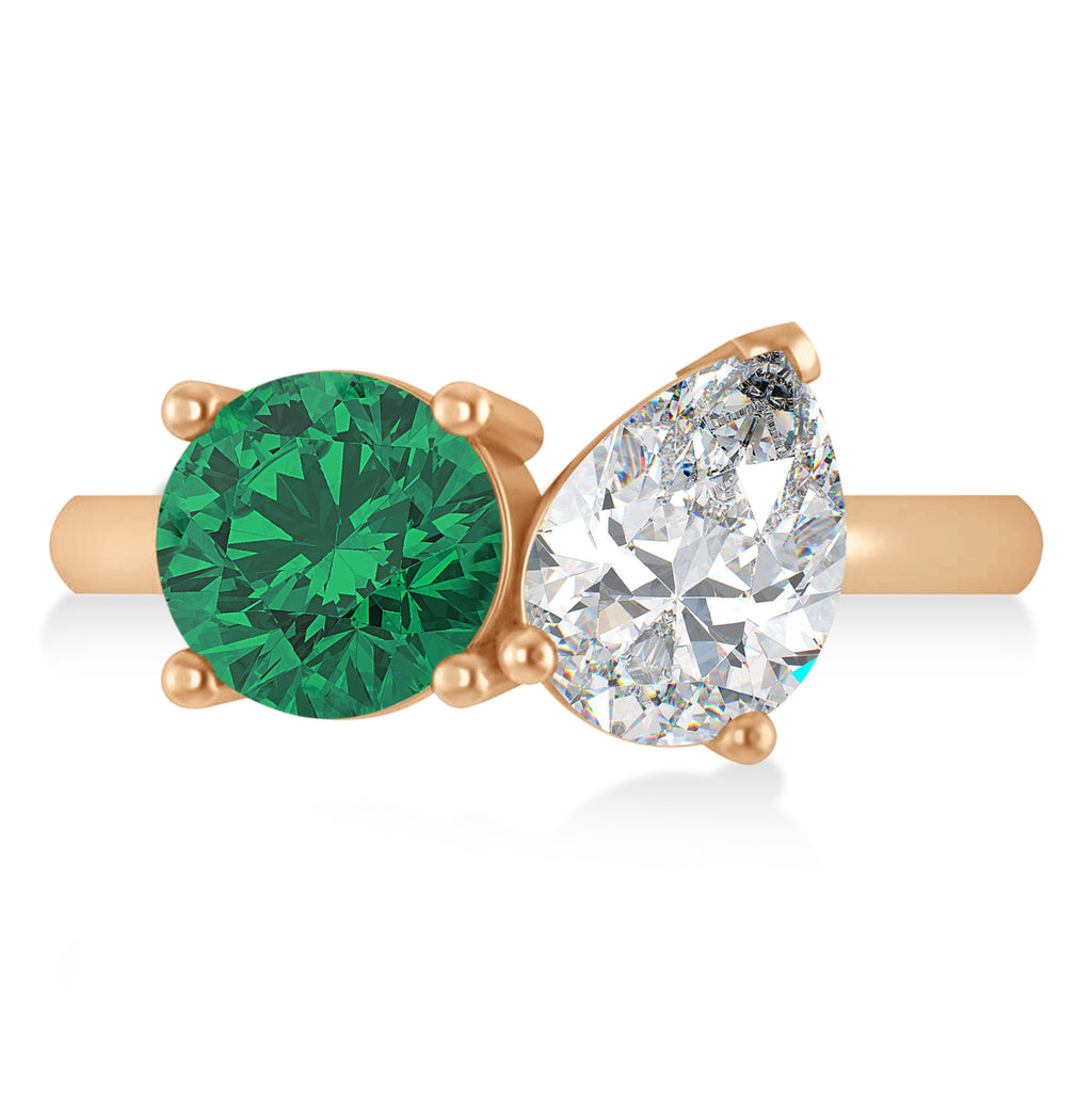 Round/Pear Diamond & Emerald Toi et Moi Ring 18k Rose Gold (4.00ct)