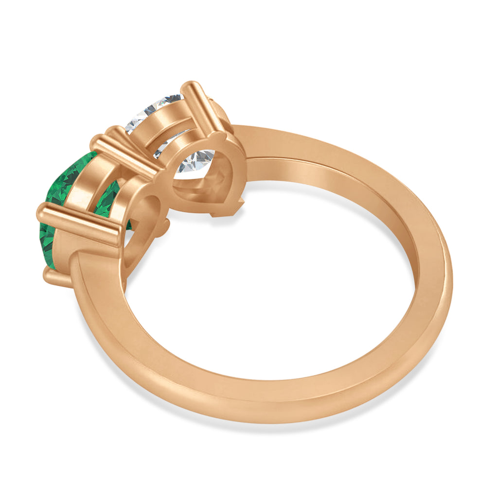 Round/Pear Diamond & Emerald Toi et Moi Ring 18k Rose Gold (4.00ct)