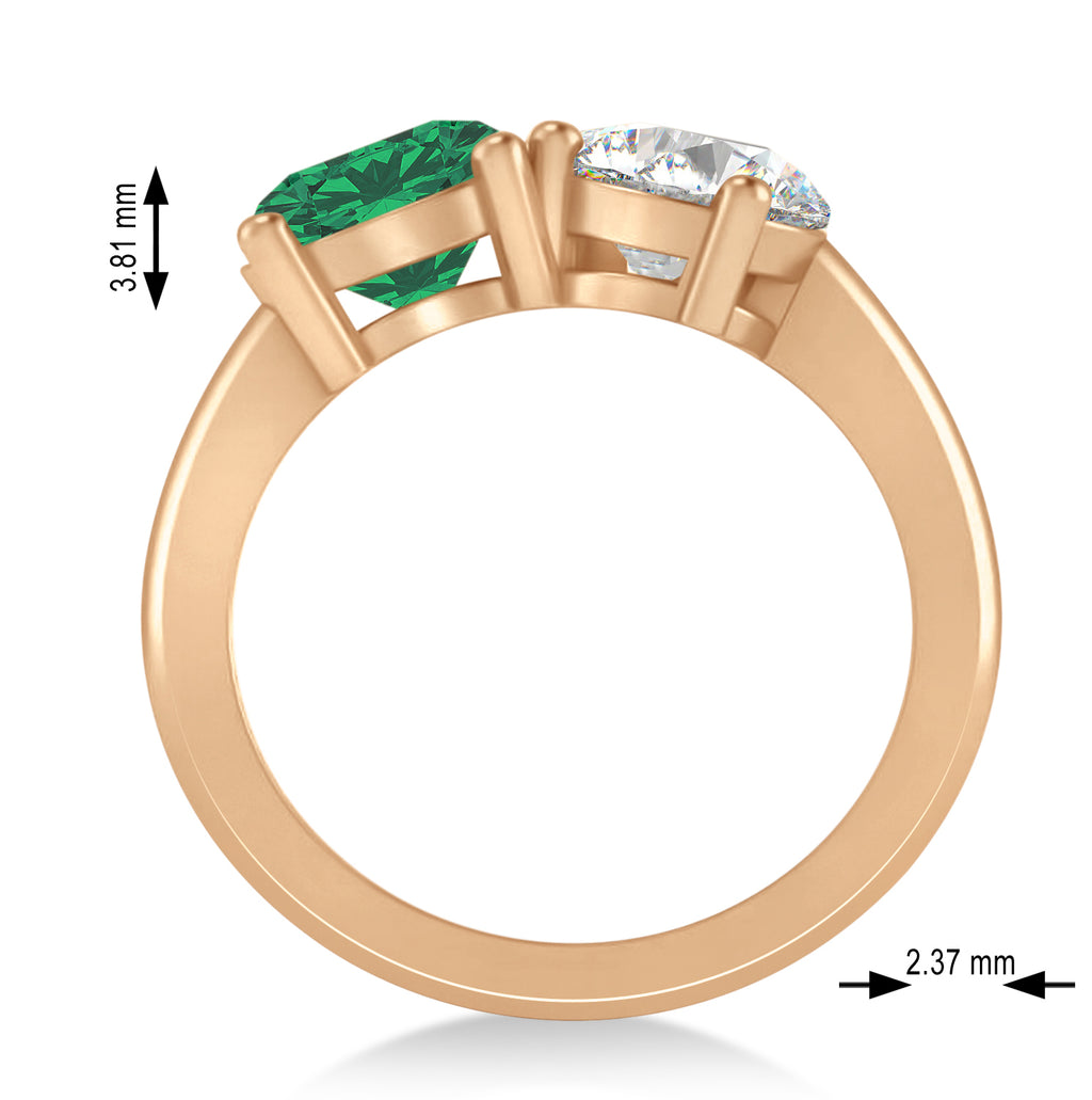 Round/Pear Diamond & Emerald Toi et Moi Ring 18k Rose Gold (4.00ct)