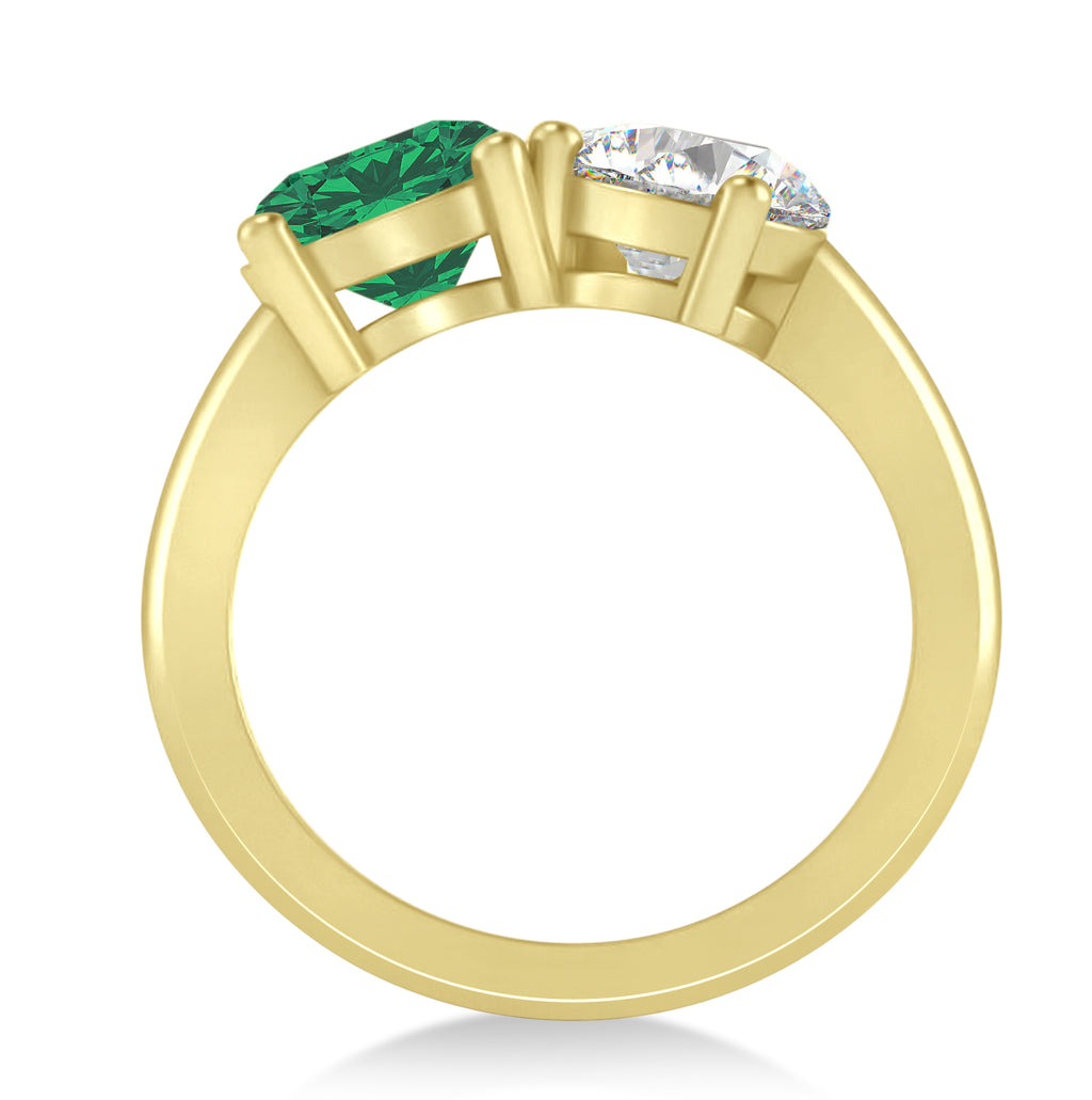 Round/Pear Diamond & Emerald Toi et Moi Ring 18k Yellow Gold (4.00ct)