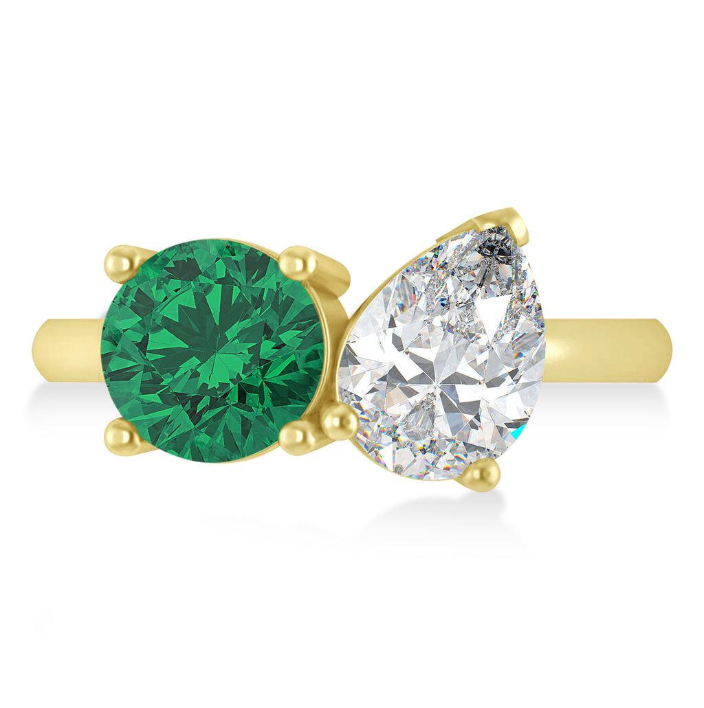 Round/Pear Diamond & Emerald Toi et Moi Ring 18k Yellow Gold (4.00ct)