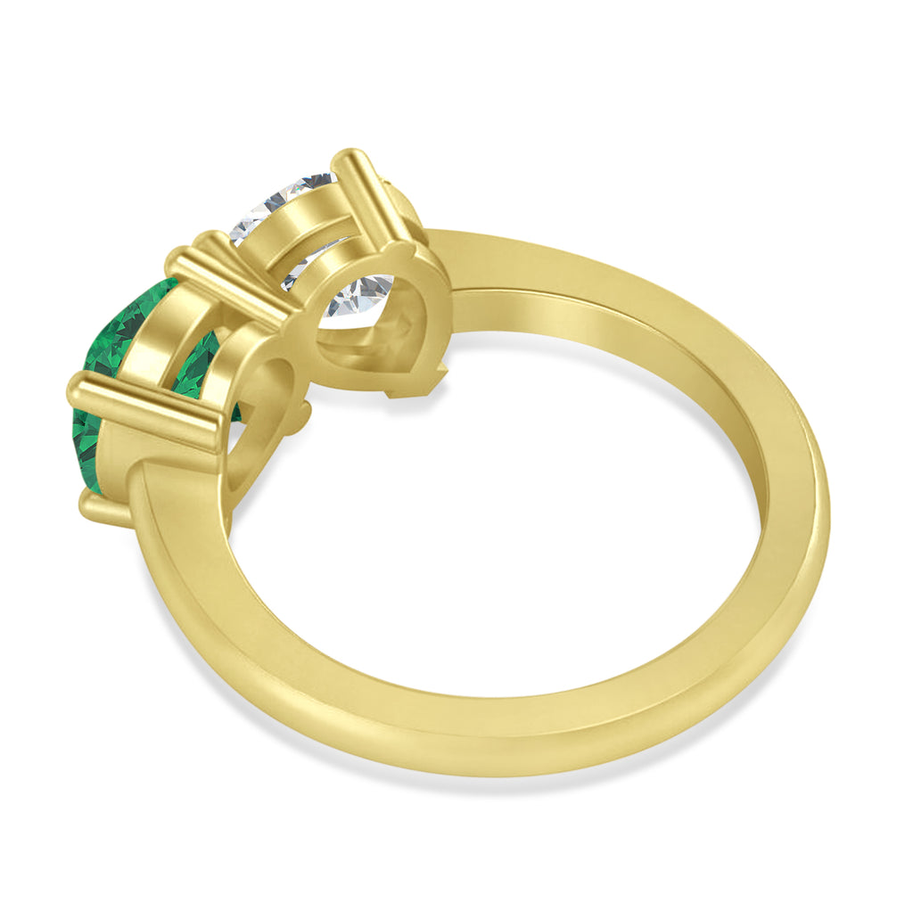 Round/Pear Diamond & Emerald Toi et Moi Ring 18k Yellow Gold (4.00ct)