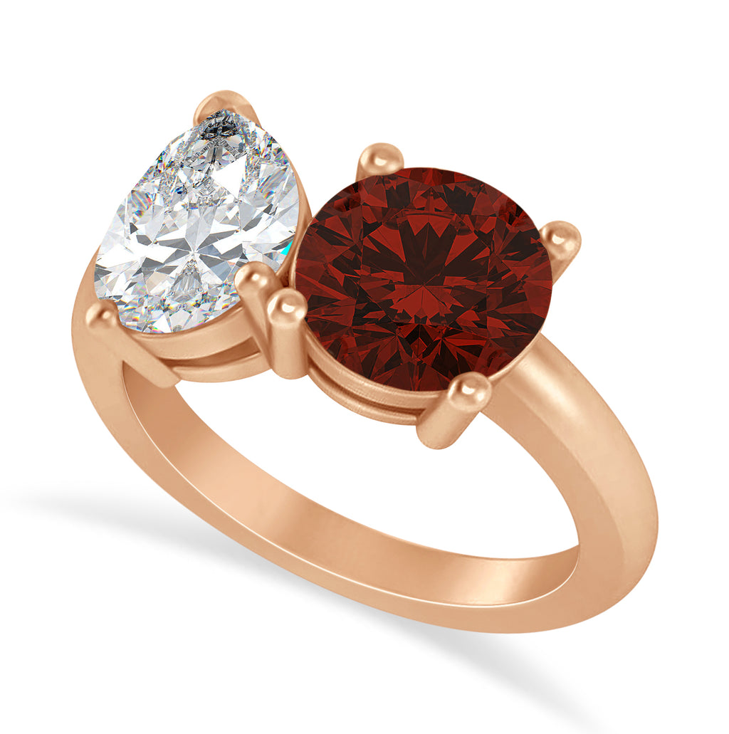 Round/Pear Diamond & Garnet Toi et Moi Ring 14k Rose Gold (4.00ct)