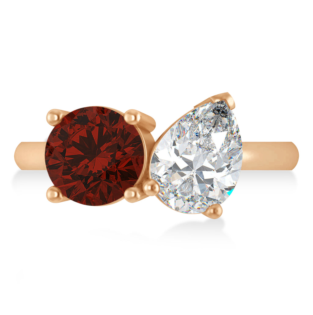 Round/Pear Diamond & Garnet Toi et Moi Ring 14k Rose Gold (4.00ct)