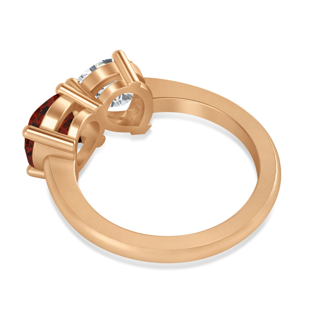 Round/Pear Diamond & Garnet Toi et Moi Ring 14k Rose Gold (4.00ct)