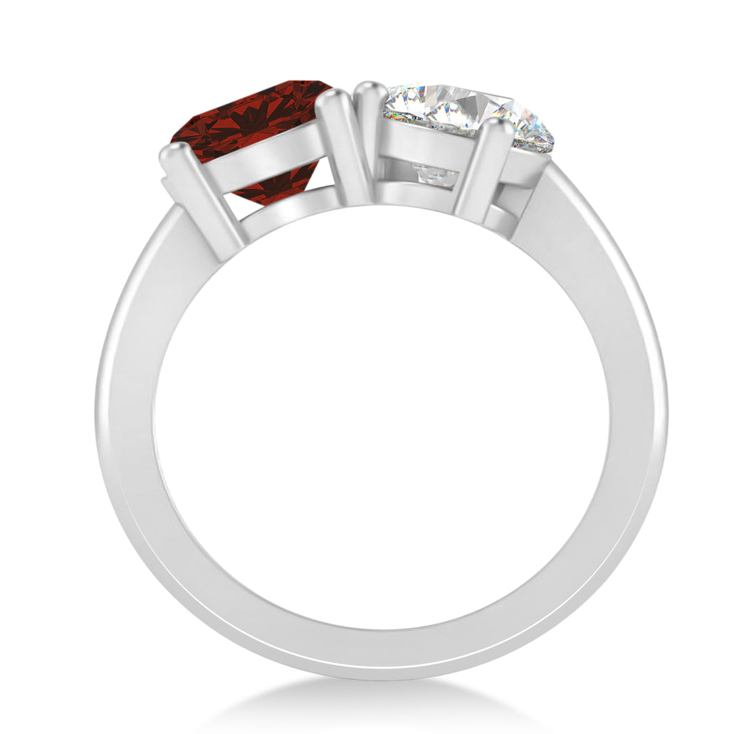 Round/Pear Diamond & Garnet Toi et Moi Ring 14k White Gold (4.00ct)