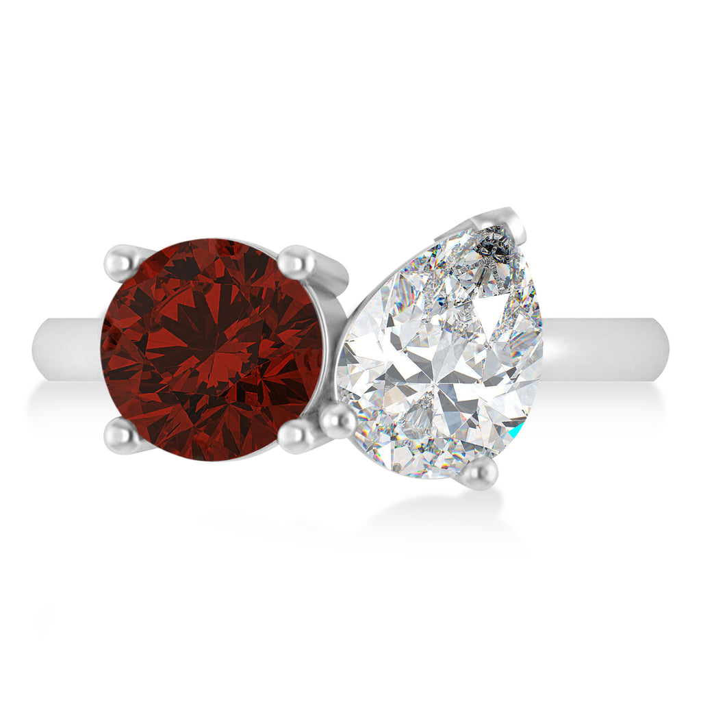 Round/Pear Diamond & Garnet Toi et Moi Ring 14k White Gold (4.00ct)