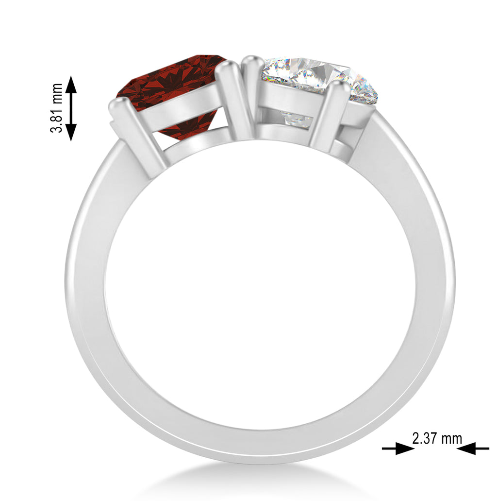 Round/Pear Diamond & Garnet Toi et Moi Ring 14k White Gold (4.00ct)