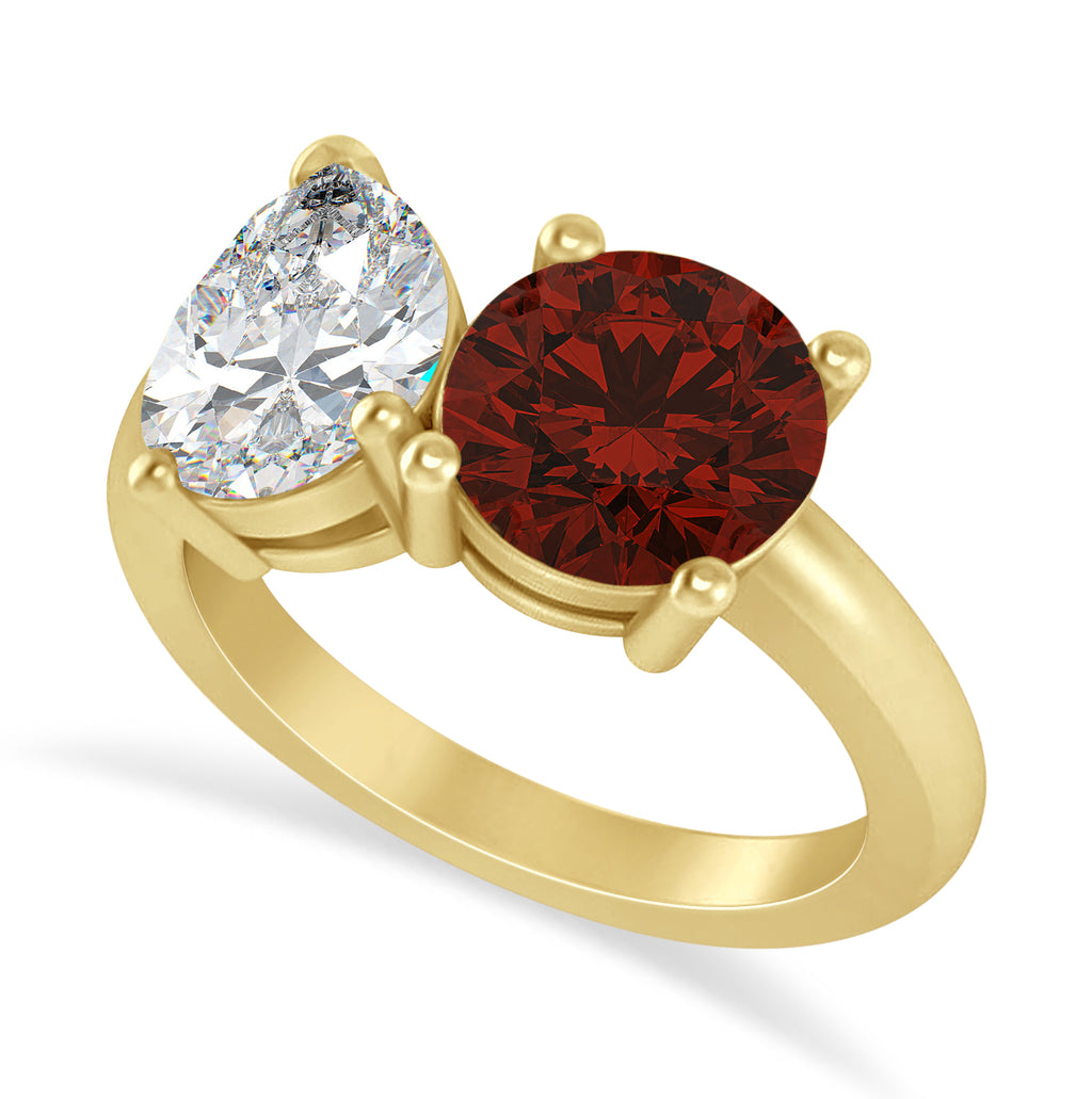 Round/Pear Diamond & Garnet Toi et Moi Ring 18k Yellow Gold (4.00ct)
