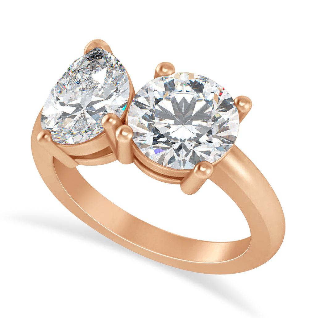 Round/Pear Lab Grown Diamond Toi et Moi Ring 14k Rose Gold (4.00ct)