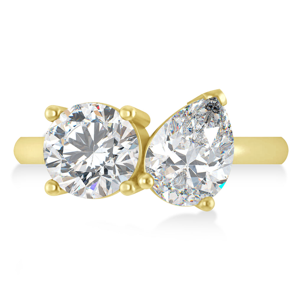Round/Pear Moissanite Toi et Moi Ring 18k Yellow Gold (4.00ct)
