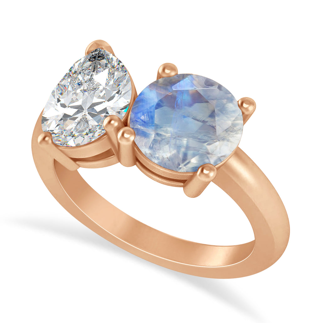 Round/Pear Diamond & Moonstone Toi et Moi Ring 18k Rose Gold (4.00ct)